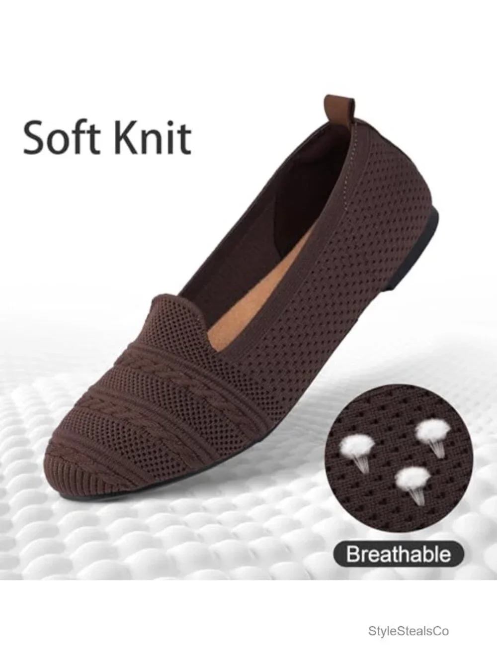 Wide Width Ballet Flats Washable Knit Slip-On Memory Foam Shoes